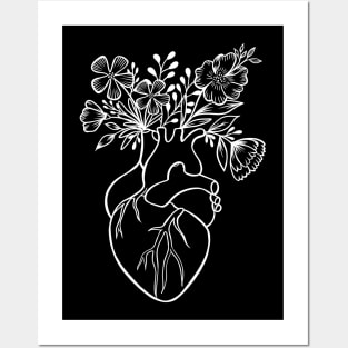 Floral Human Heart Anatomy | Line Art Posters and Art